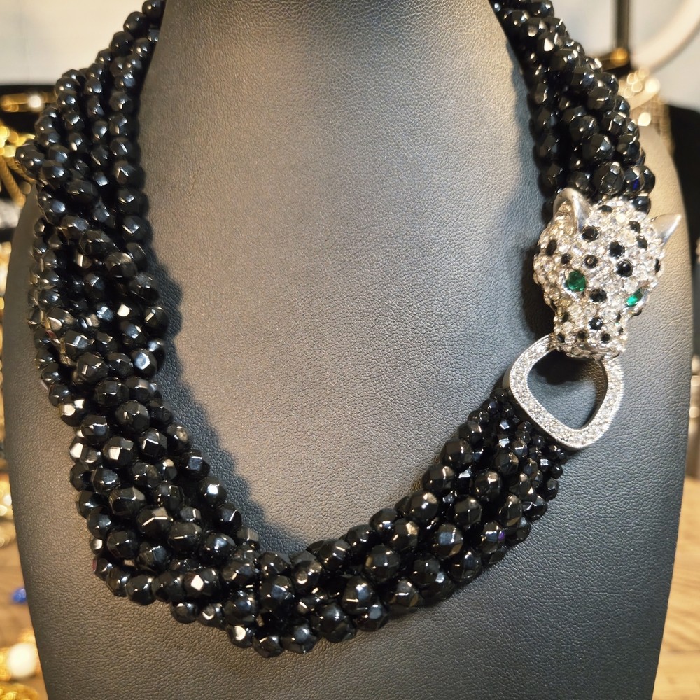 Kenneth Jay Lane Black Necklace with Panther Accent